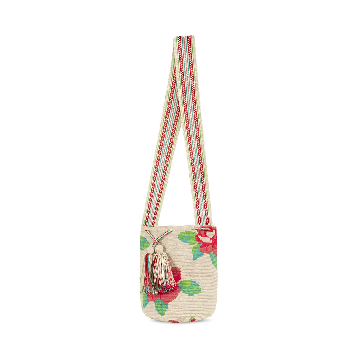 One-Thread Wayuu Crossbody Bag Rose Flower Medium