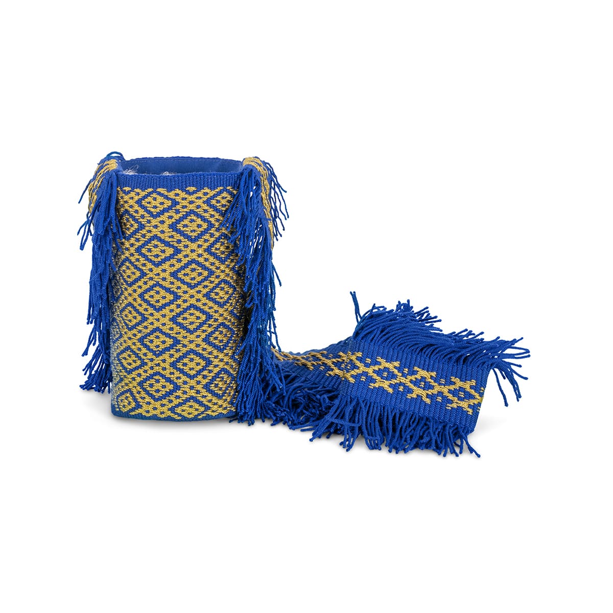 Artisan Loom Handwoven Bag Blue with Fringes