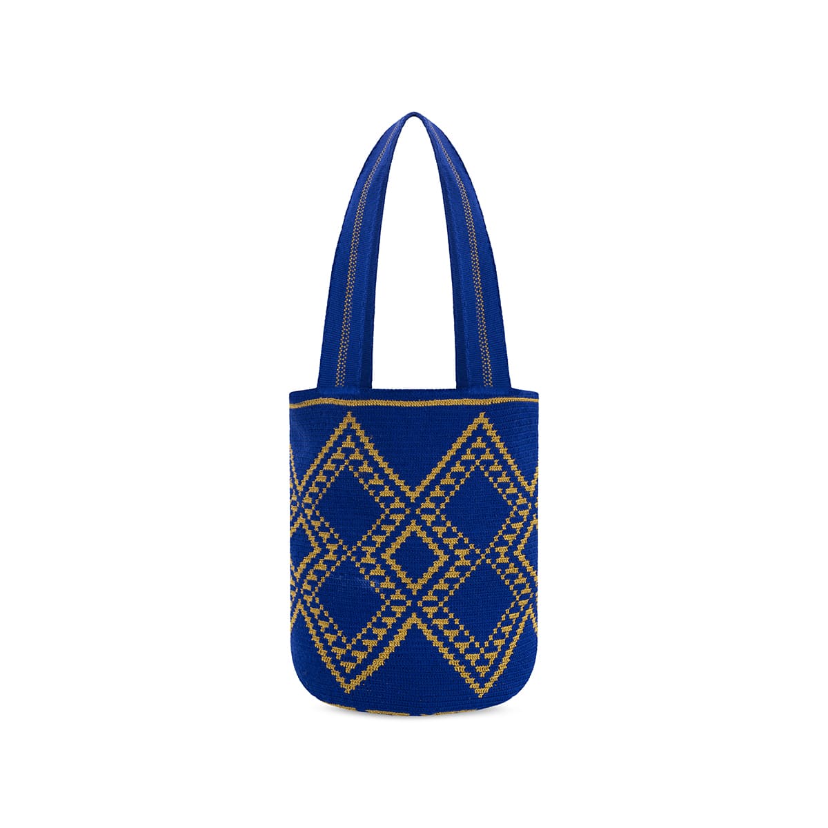 Extra Large Wayuu Handmade Crochet Beach Bag Star Blue and Gold