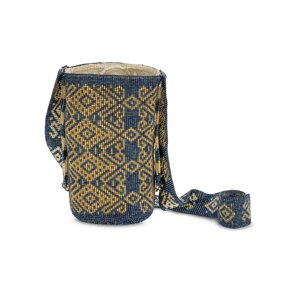 Handcrafted Beaded Bag Gold Dark Blue