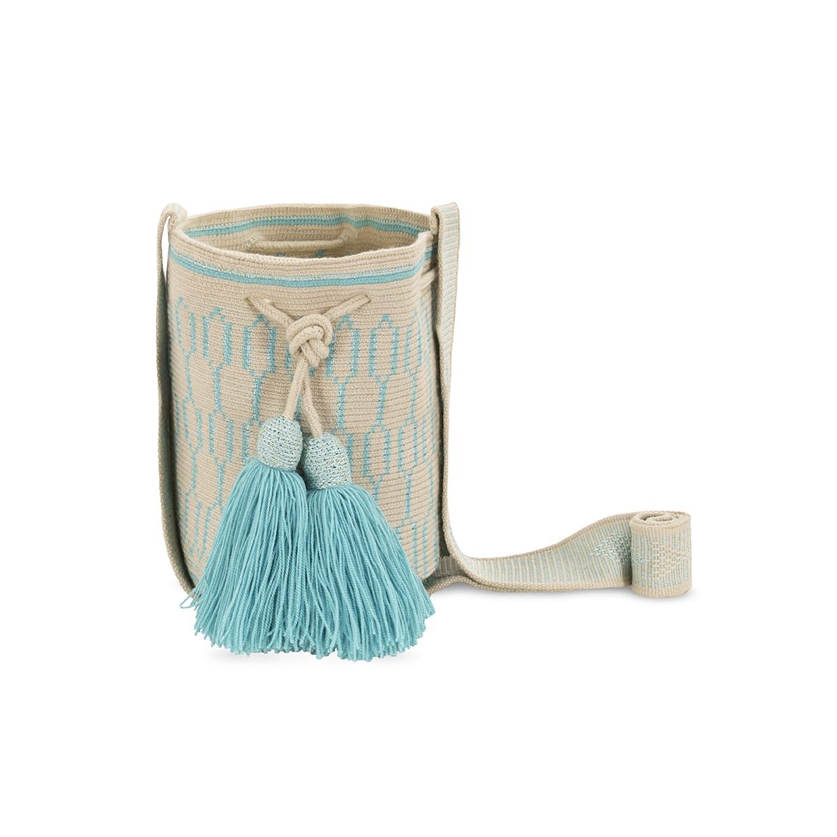 One-Thread Wayuu Crossbody Bag Torquoise and Beige small