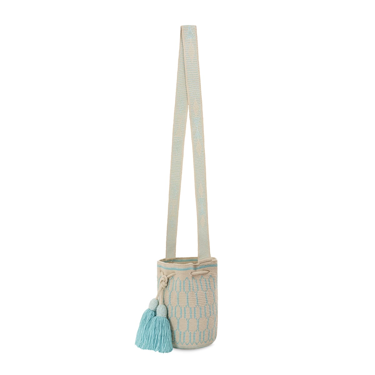 One-Thread Wayuu Crossbody Bag Torquoise and Beige small
