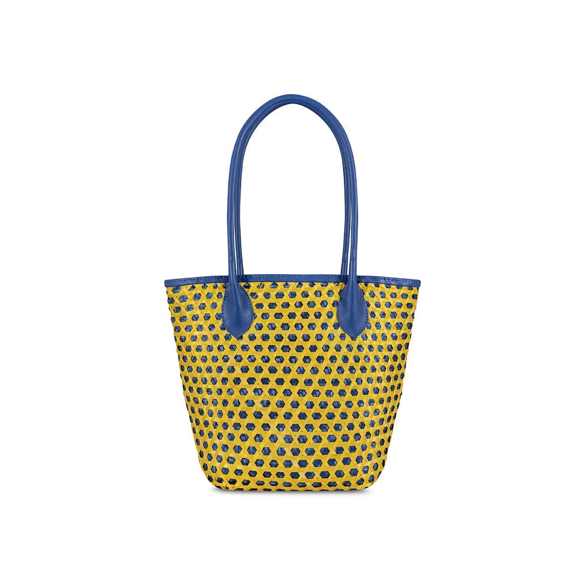 Eperara Handwoven Basket Purse Bag blue yellow large