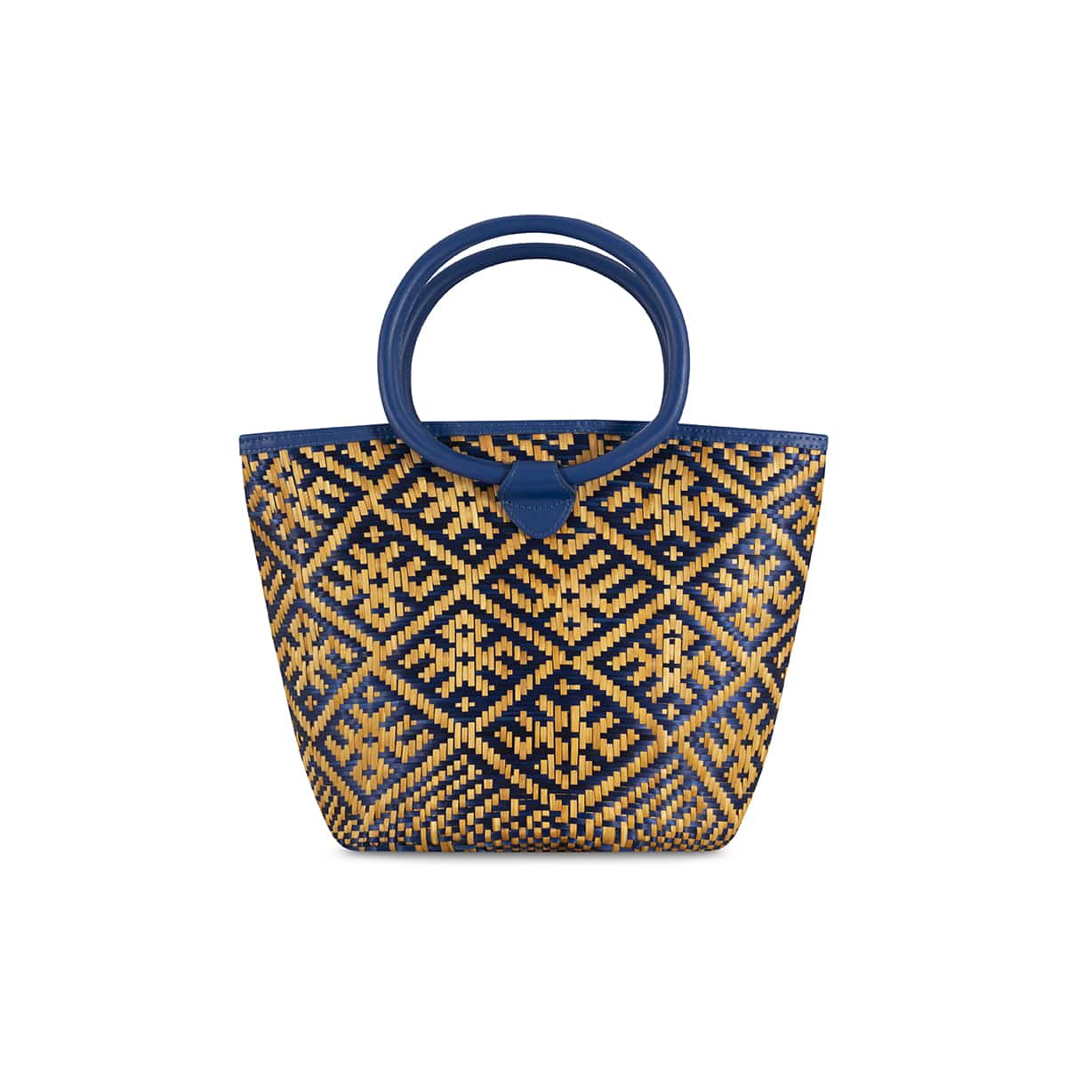Eperara Handwoven Basket Purse Bag spider gold blue large