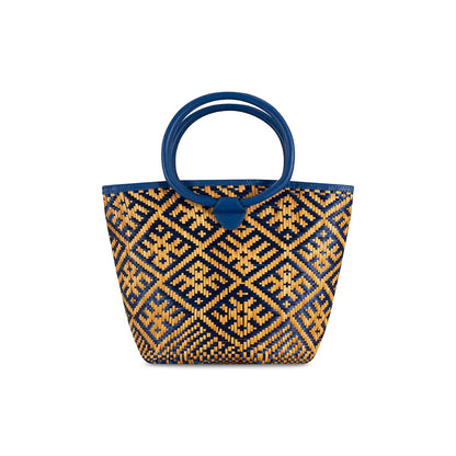 Eperara Handwoven Basket Purse Bag spider gold blue large