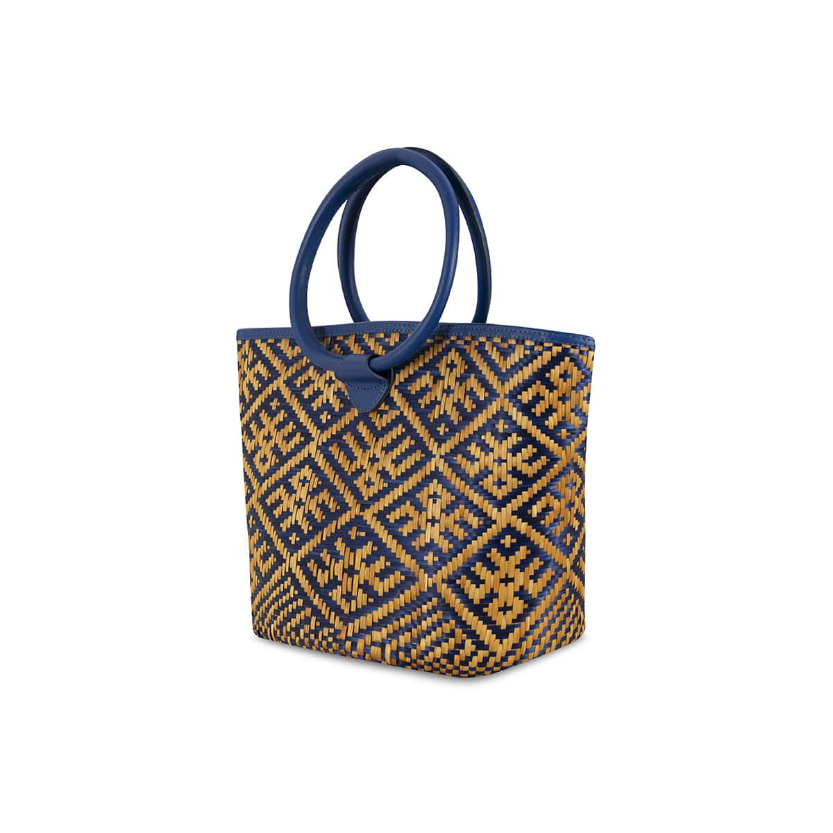 Eperara Handwoven Basket Purse Bag spider gold blue large