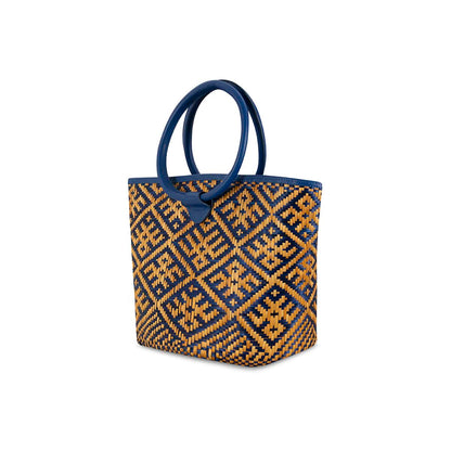 Eperara Handwoven Basket Purse Bag spider gold blue large