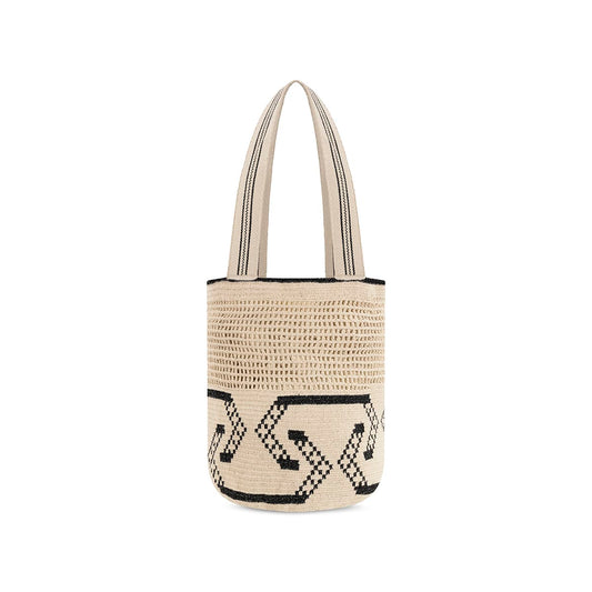 Extra Large Wayuu Handmade Crochet Beach Bag Beige and Metalic Black