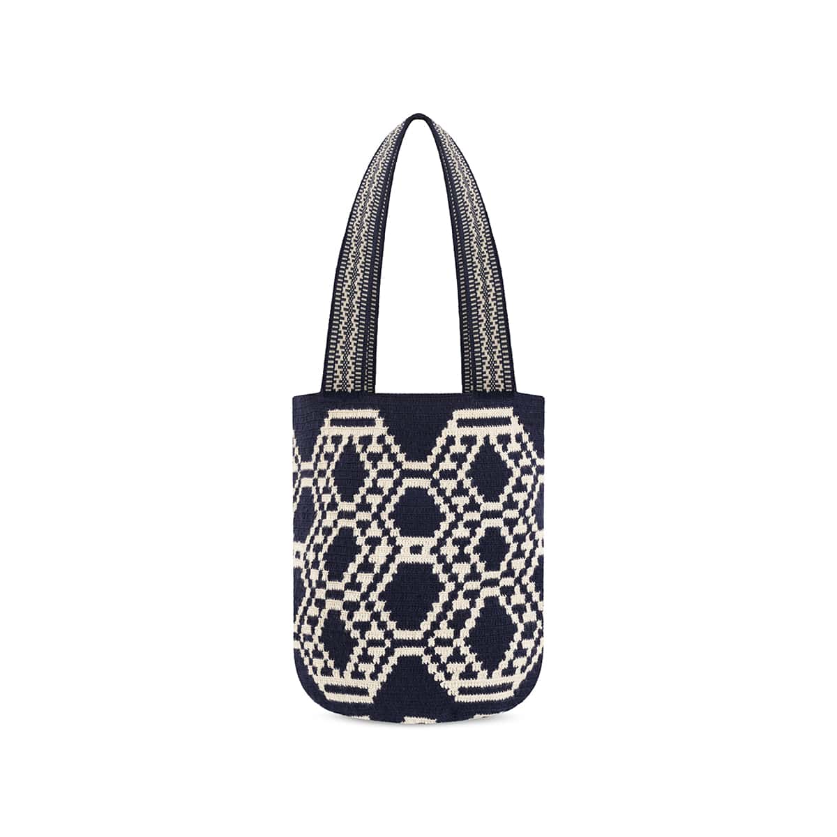 Extra Large Wayuu Handmade Crochet Beach Bag Dark blue and Beige