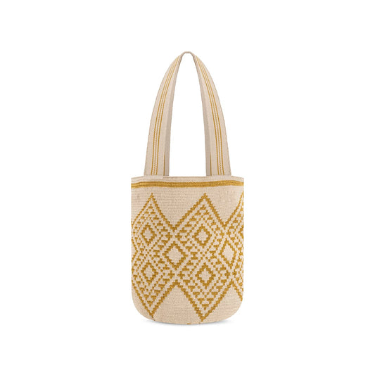 Extra Large Wayuu Handmade Crochet Beach Bag Star Beige and Gold