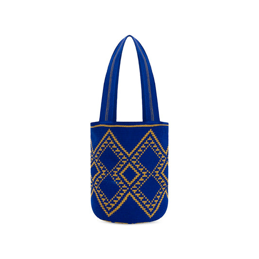 Extra Large Wayuu Handmade Crochet Beach Bag Star Blue and Gold