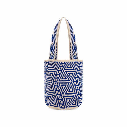 Extra Large Wayuu Handmade Crochet Beach Bag Blue and Beige