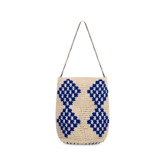 Extra Large Wayuu Handmade Crochet Beach Bag blue and Beige