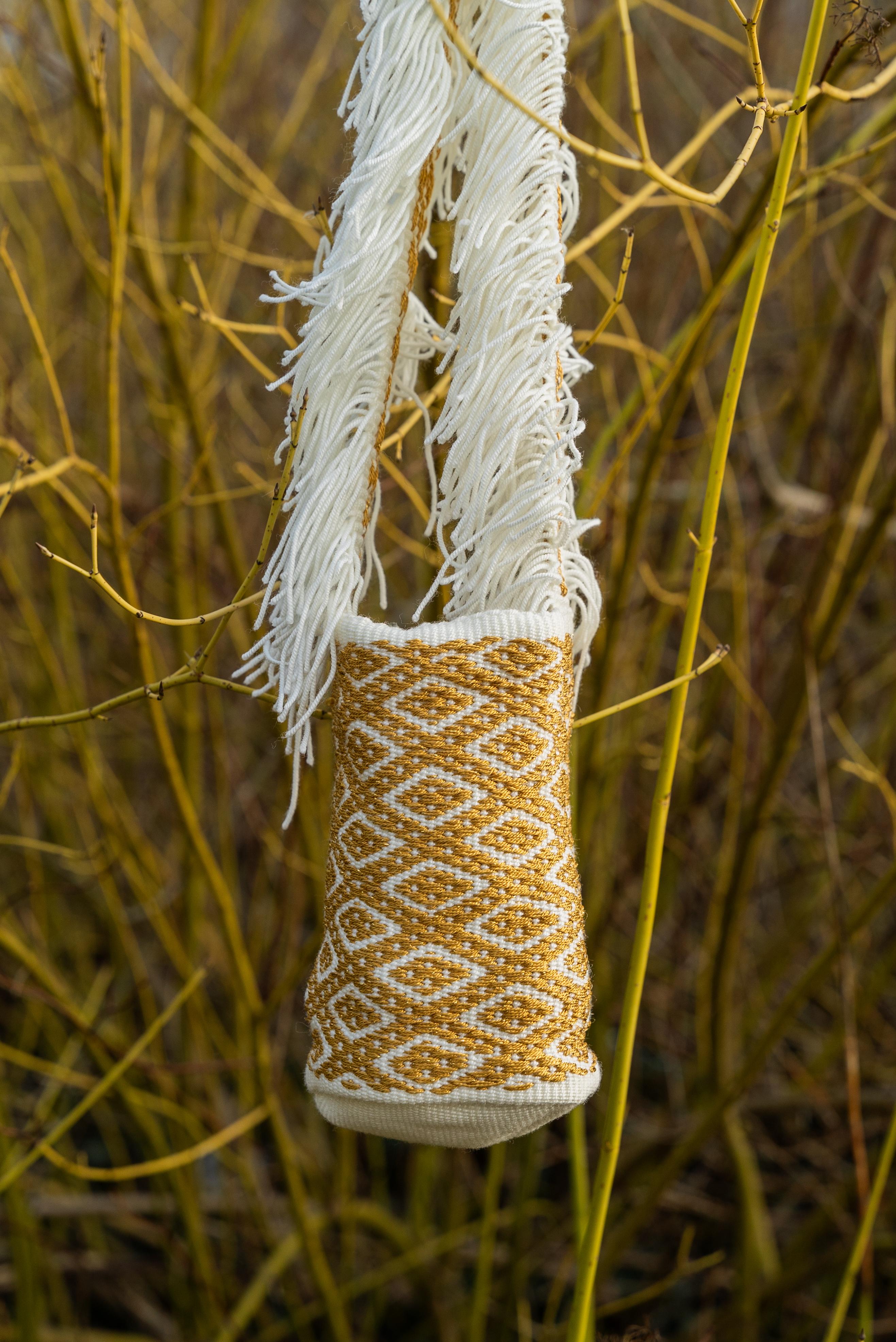 Artisan Loom Handwoven Bag basket Beige and Gold