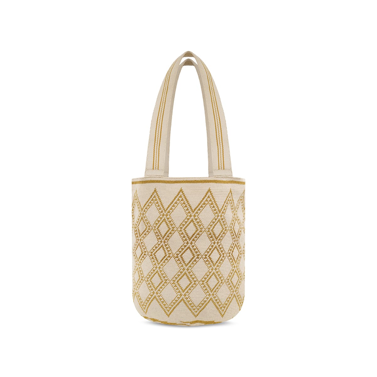 Large Wayuu Handmade Crochet Beach Bag Star Beige and Gold (One Thread)