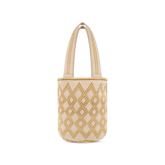 Large Wayuu Handmade Crochet Beach Bag Star Beige and Gold (One Thread)