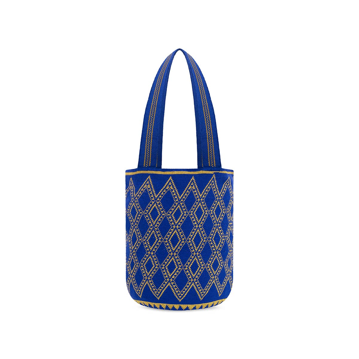 Large Wayuu Handmade Crochet Beach Bag Star Blue and Gold (One Thread)