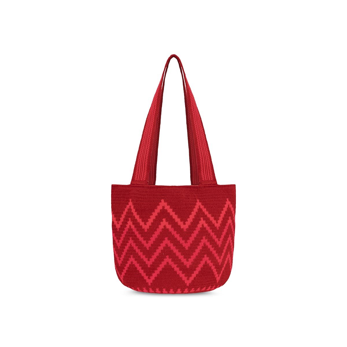 Large Wayuu Handmade Crochet Beach Bag zigzag Red