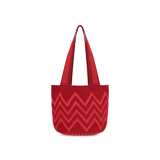 Large Wayuu Handmade Crochet Beach Bag zigzag Red
