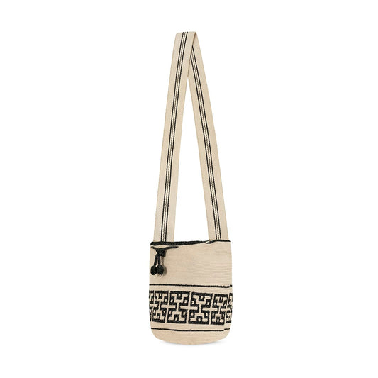 One-Thread Wayuu Crossbody Bag Beige and Black Metalic Medium