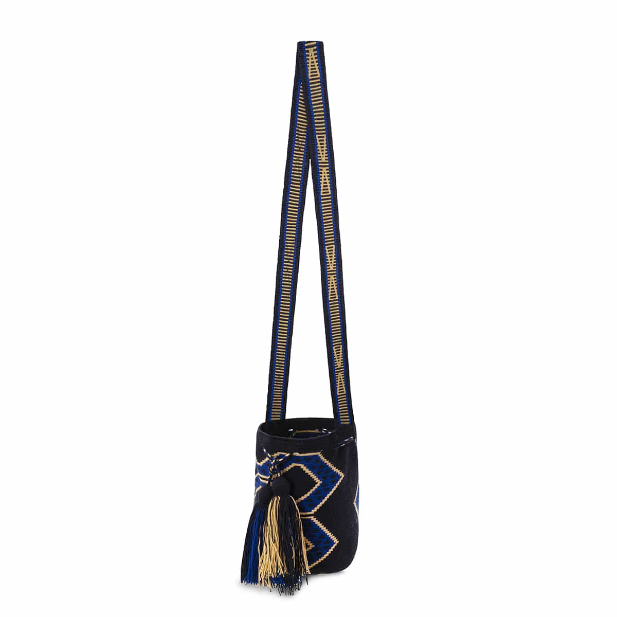 One-Thread Wayuu Crossbody Bag Beige and Dark Blue small