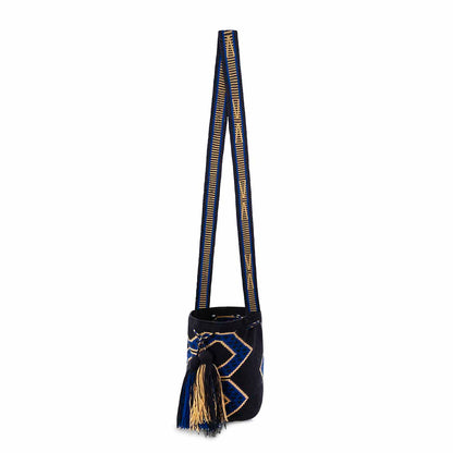 One-Thread Wayuu Crossbody Bag Beige and Dark Blue small