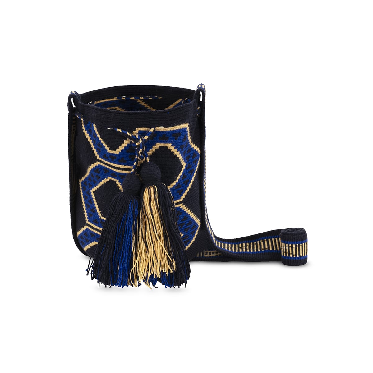 One-Thread Wayuu Crossbody Bag Beige and Dark Blue small