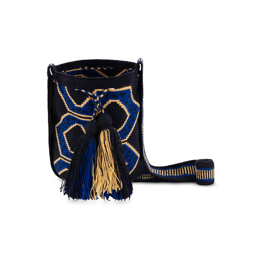 One-Thread Wayuu Crossbody Bag Beige and Dark Blue small