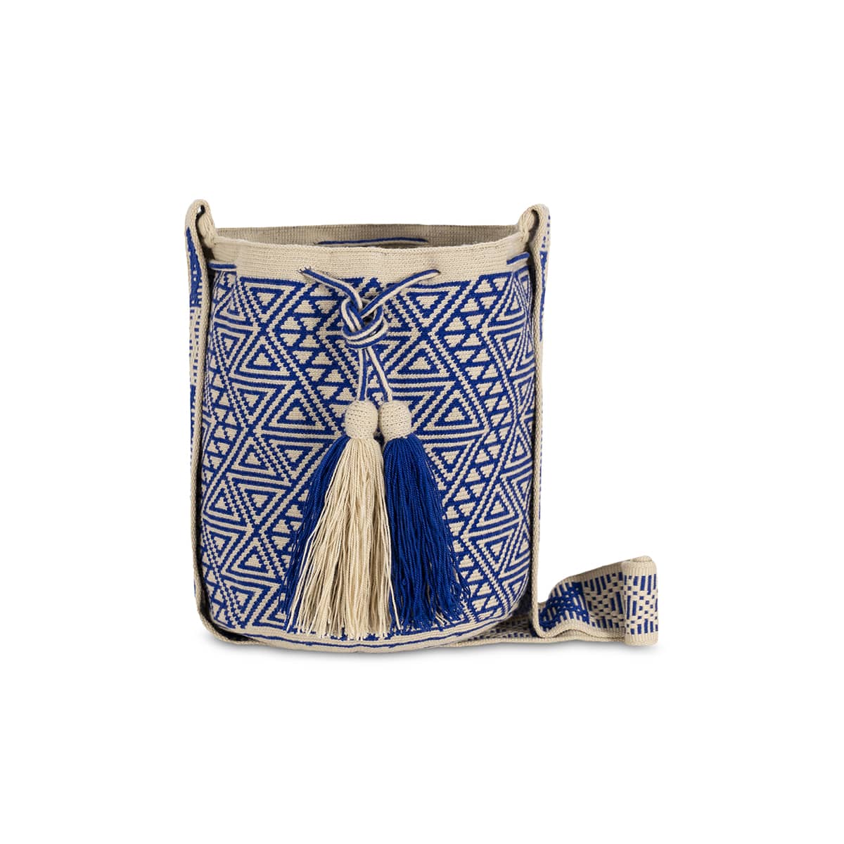 One-Thread Wayuu Crossbody Bag Beige and Blue Medium