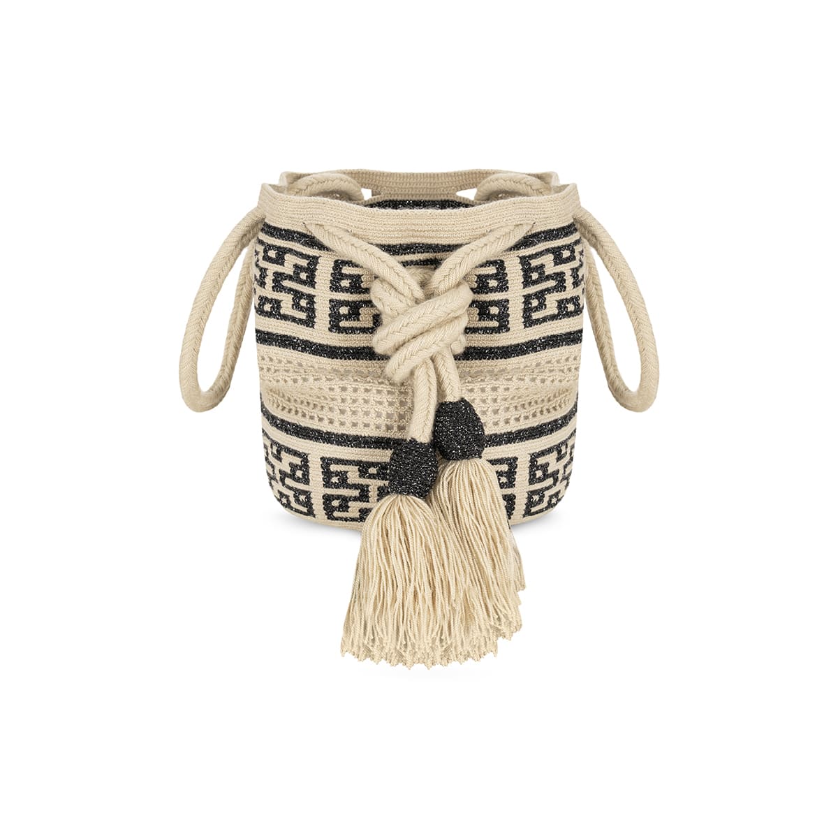 One-Thread Wayuu Crossbody Bag Black and Beige small
