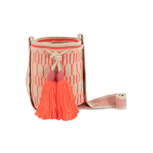 One-Thread Wayuu Crossbody Bag Coral and Beige small