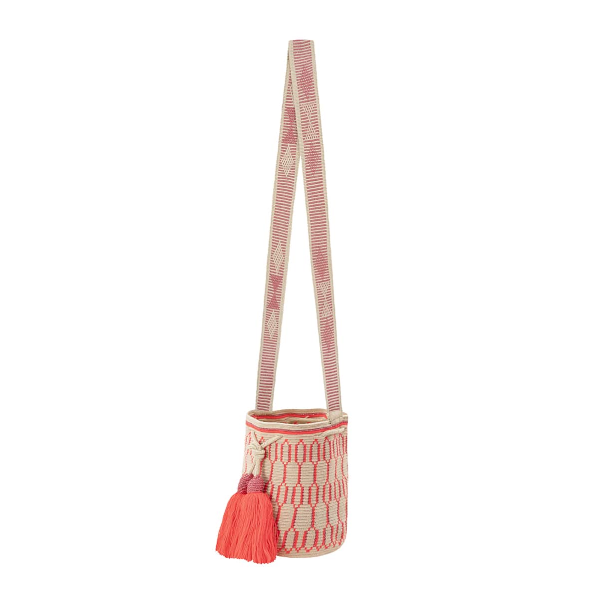 One-Thread Wayuu Crossbody Bag Coral and Beige small