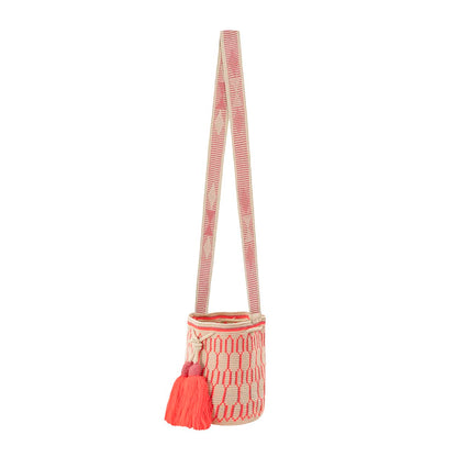 One-Thread Wayuu Crossbody Bag Coral and Beige small