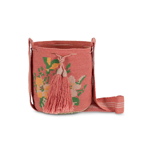 One-Thread Wayuu Crossbody Bag Flower Metalic rose medium