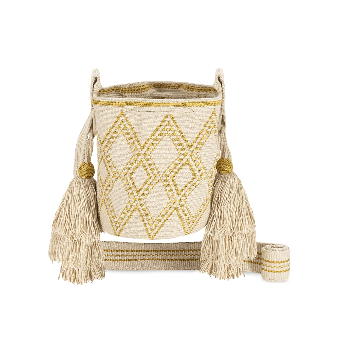 One-Thread Wayuu Crossbody Bag Star Beige and Gold Small