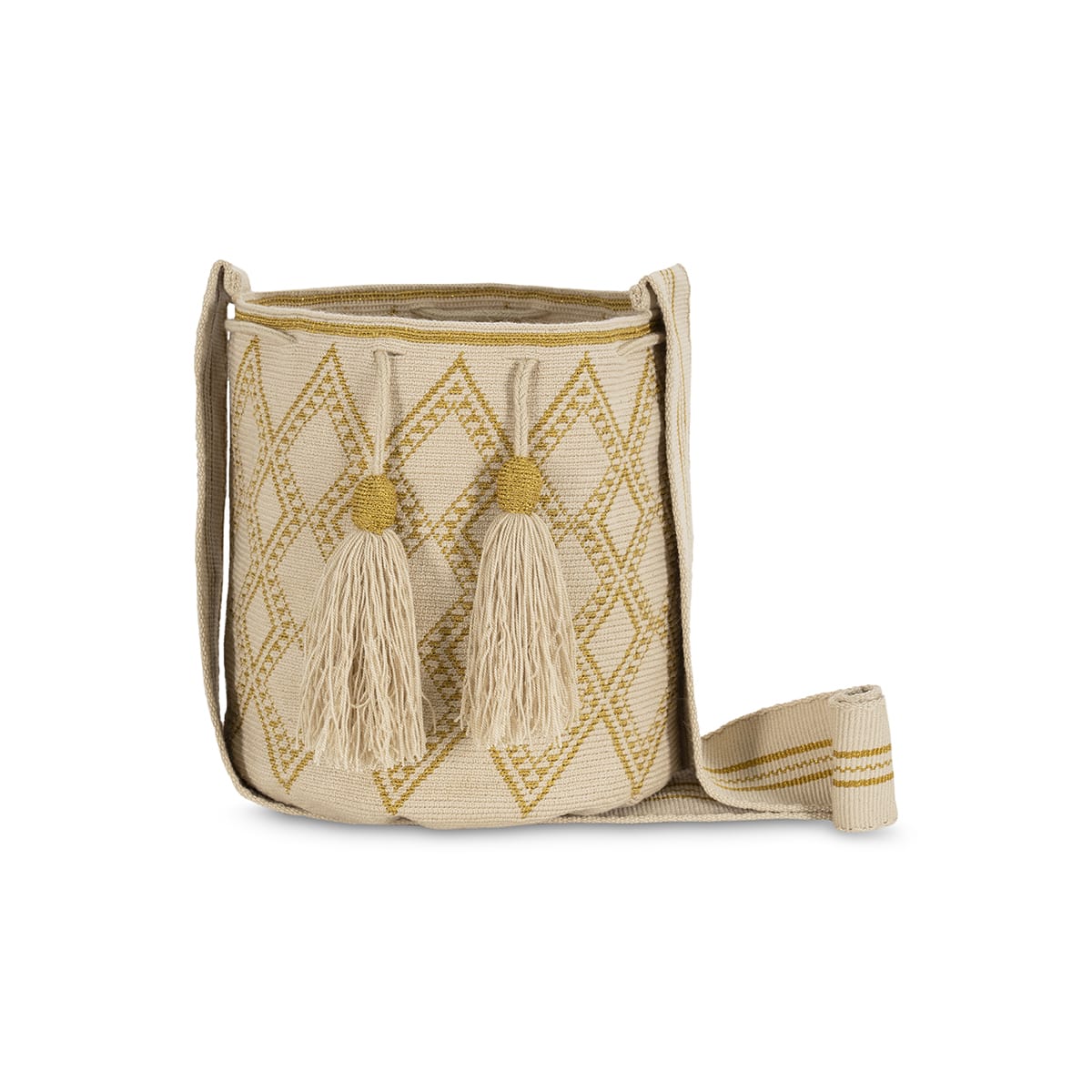 One-Thread Wayuu Crossbody Bag Star Beige and Gold Medium