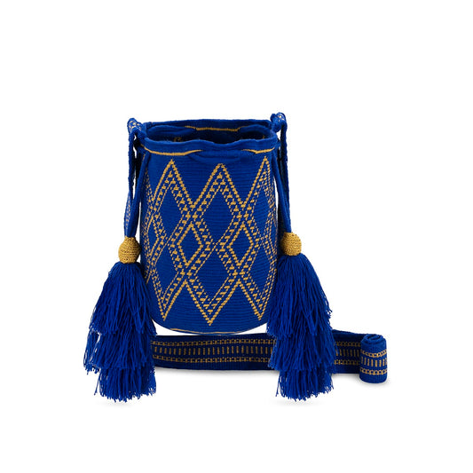 One-Thread Wayuu Crossbody Bag Star Blue and Gold Small