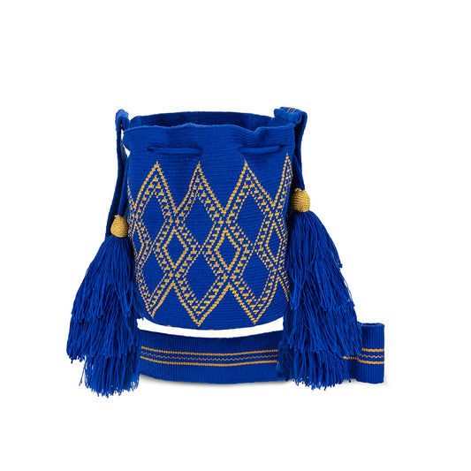 One-Thread Wayuu Crossbody Bag Star Blue and Gold Medium